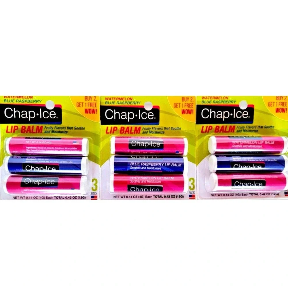 👄9 X Chap Ice Respberry Lip Balm Soothes,Protects and Moristurize